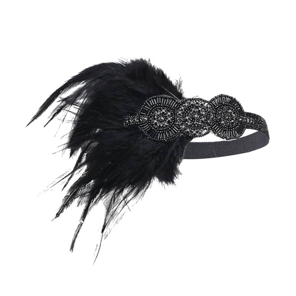 Adult Flapper Black Feathered Headband
